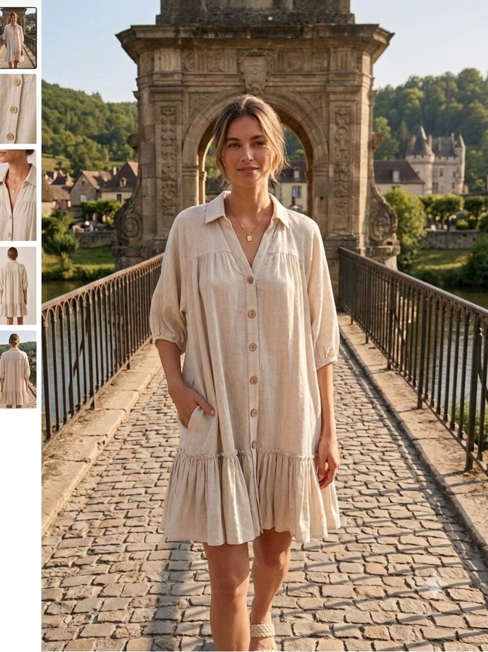 Jess Lea Linen Blend Ruffle Hem Shirt Dress LargePockets Neutral
Size L